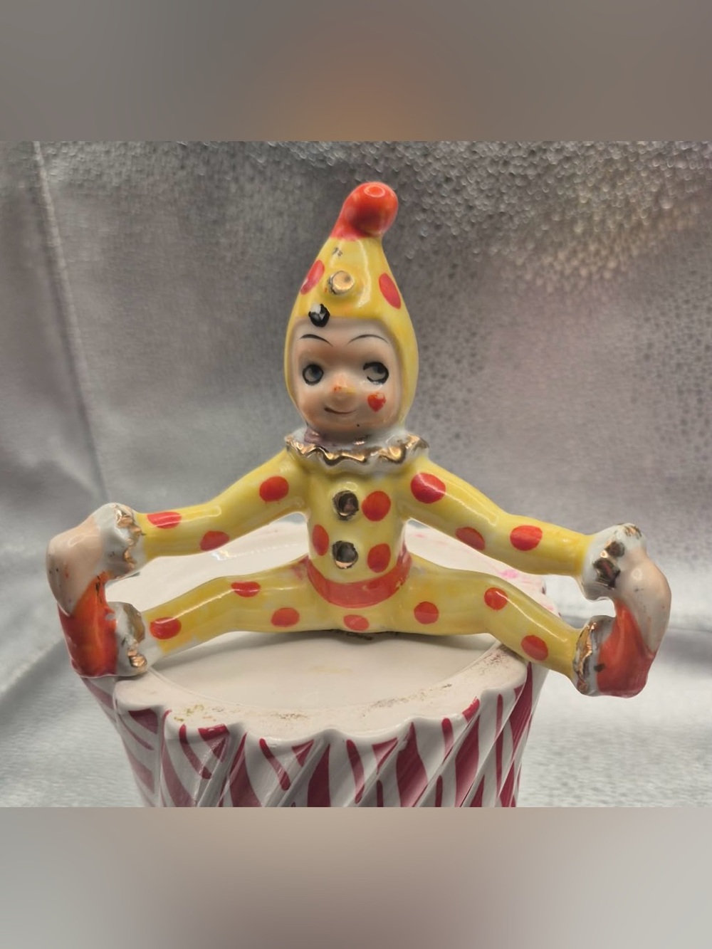 Rare MCM Polkadot Pixie Figurine - Elf  in Yellow & Orange Polkadots Legs Spread